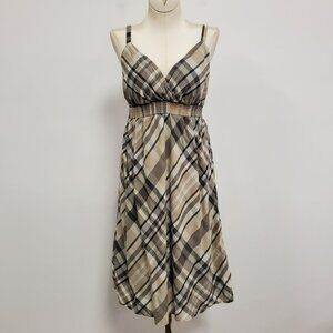 Vintage Sonoma Womens Y2K Plaid Babydoll Dress Size M Brown Picnic Preppy 90S
